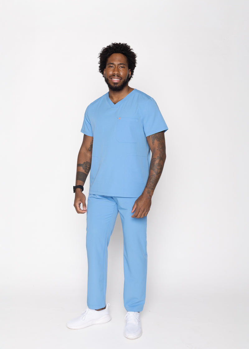 Venice Three-Pocket Mens Ceil Blue Scrub Top