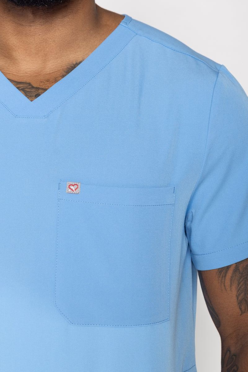Venice Three-Pocket Mens Ceil Blue Scrub Top