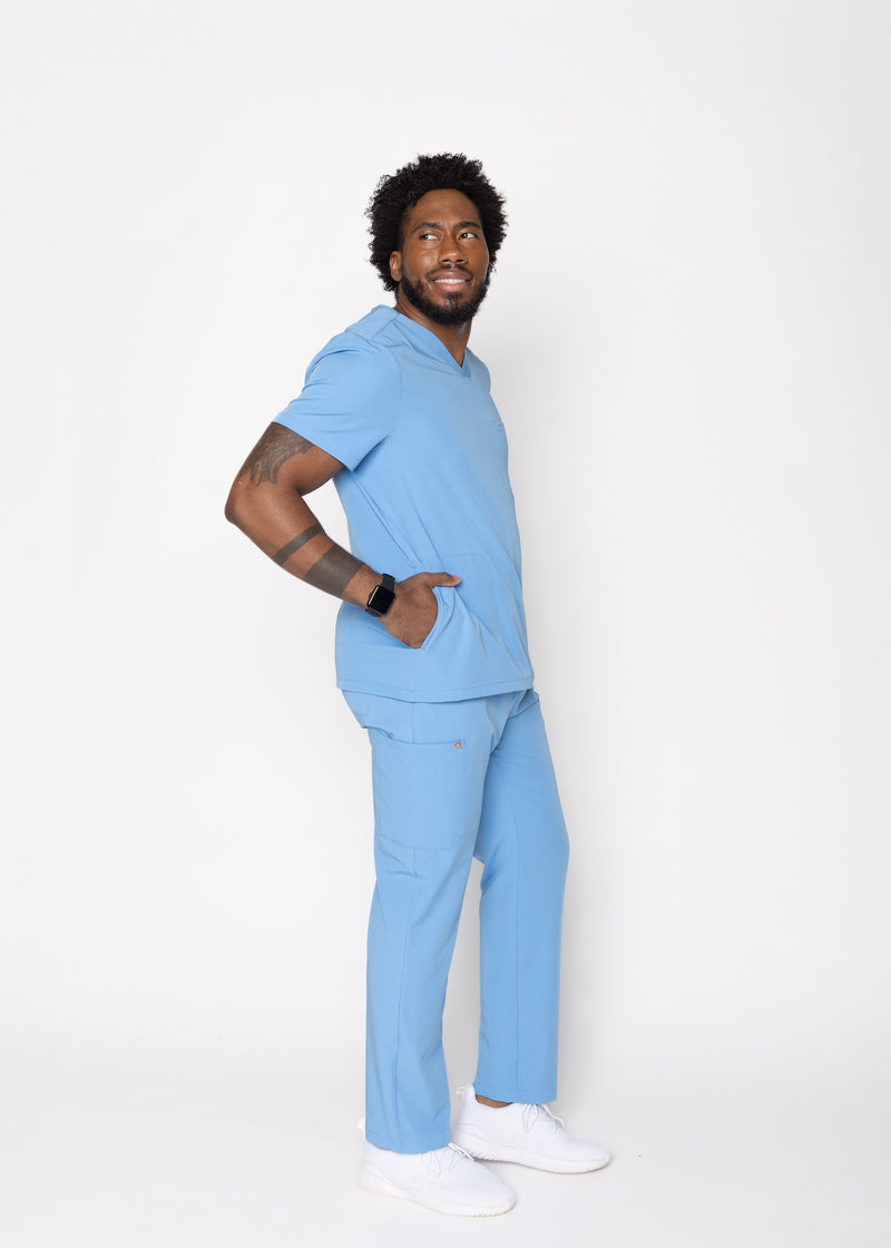 Venice Three-Pocket Mens Ceil Blue Scrub Top
