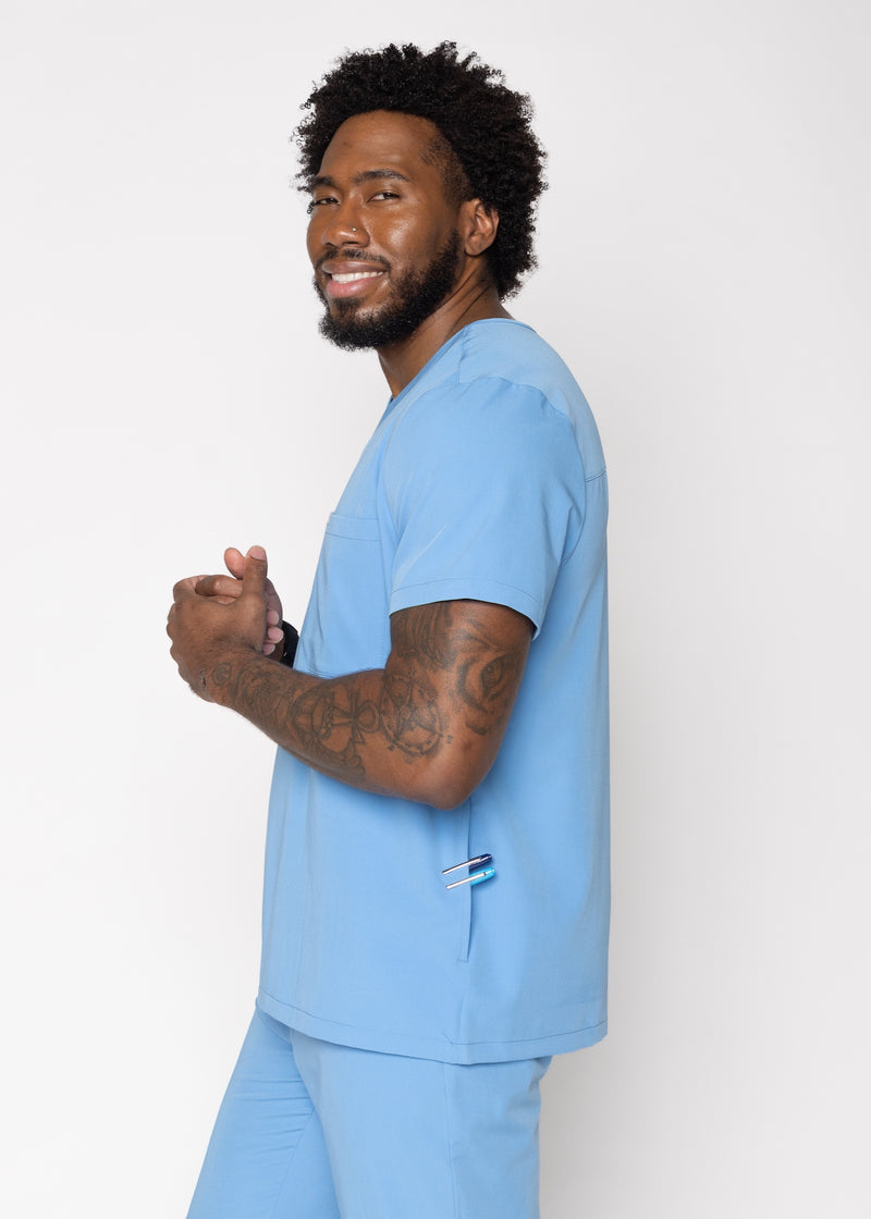 Venice Three-Pocket Mens Ceil Blue Scrub Top