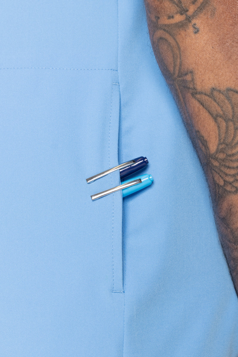 Venice Three-Pocket Mens Ceil Blue Scrub Top