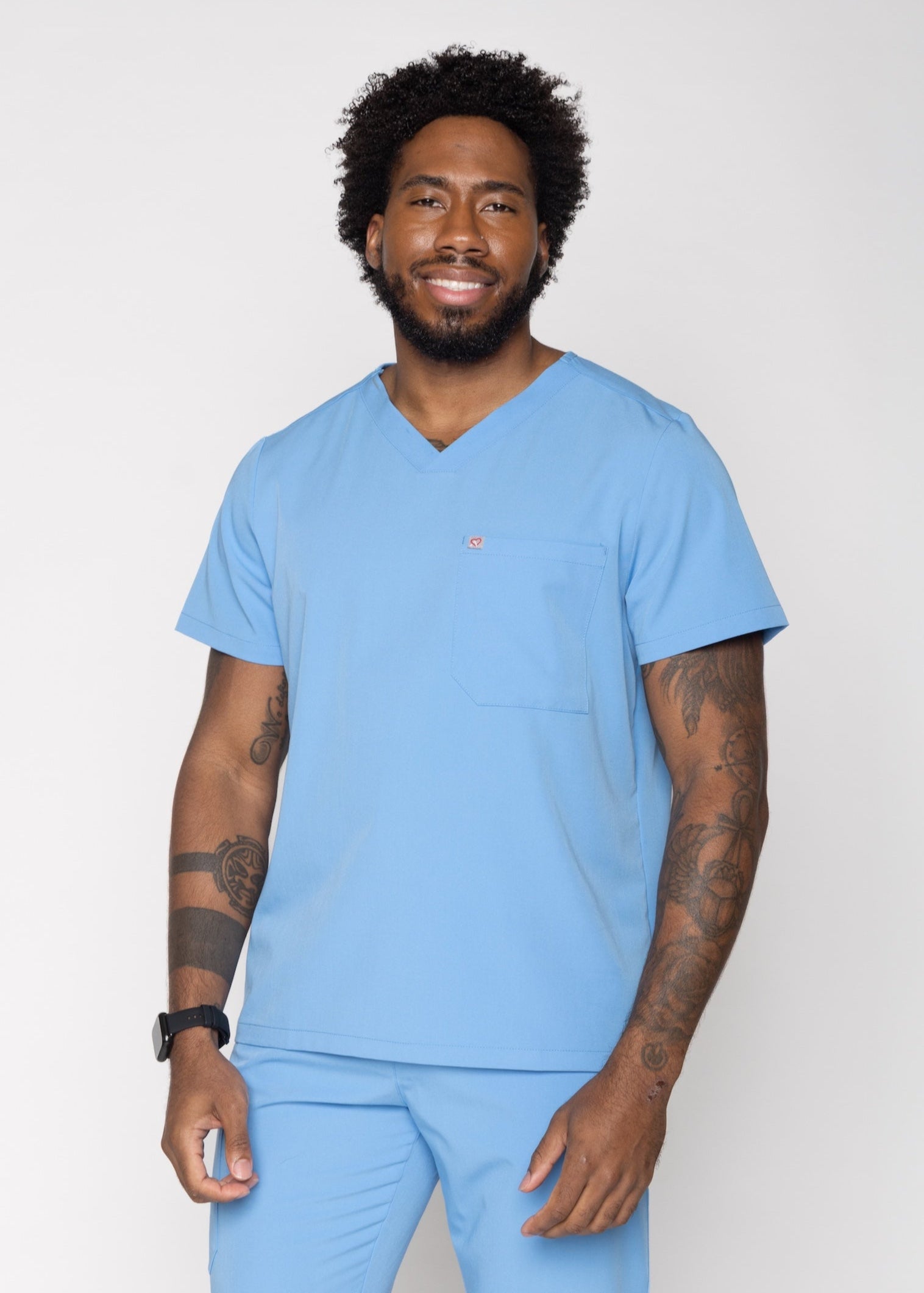 Paris One-Pocket Men's Ceil Blue Scrub Top