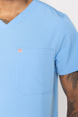Paris One-Pocket Men's Ceil Blue Scrub Top