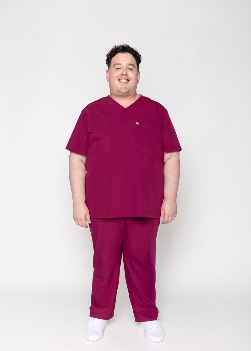 Venice Three-Pocket Mens Maroon Scrub Top