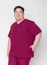 Venice Three-Pocket Mens Maroon Scrub Top