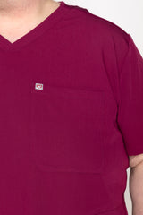 Venice Three-Pocket Mens Maroon Scrub Top