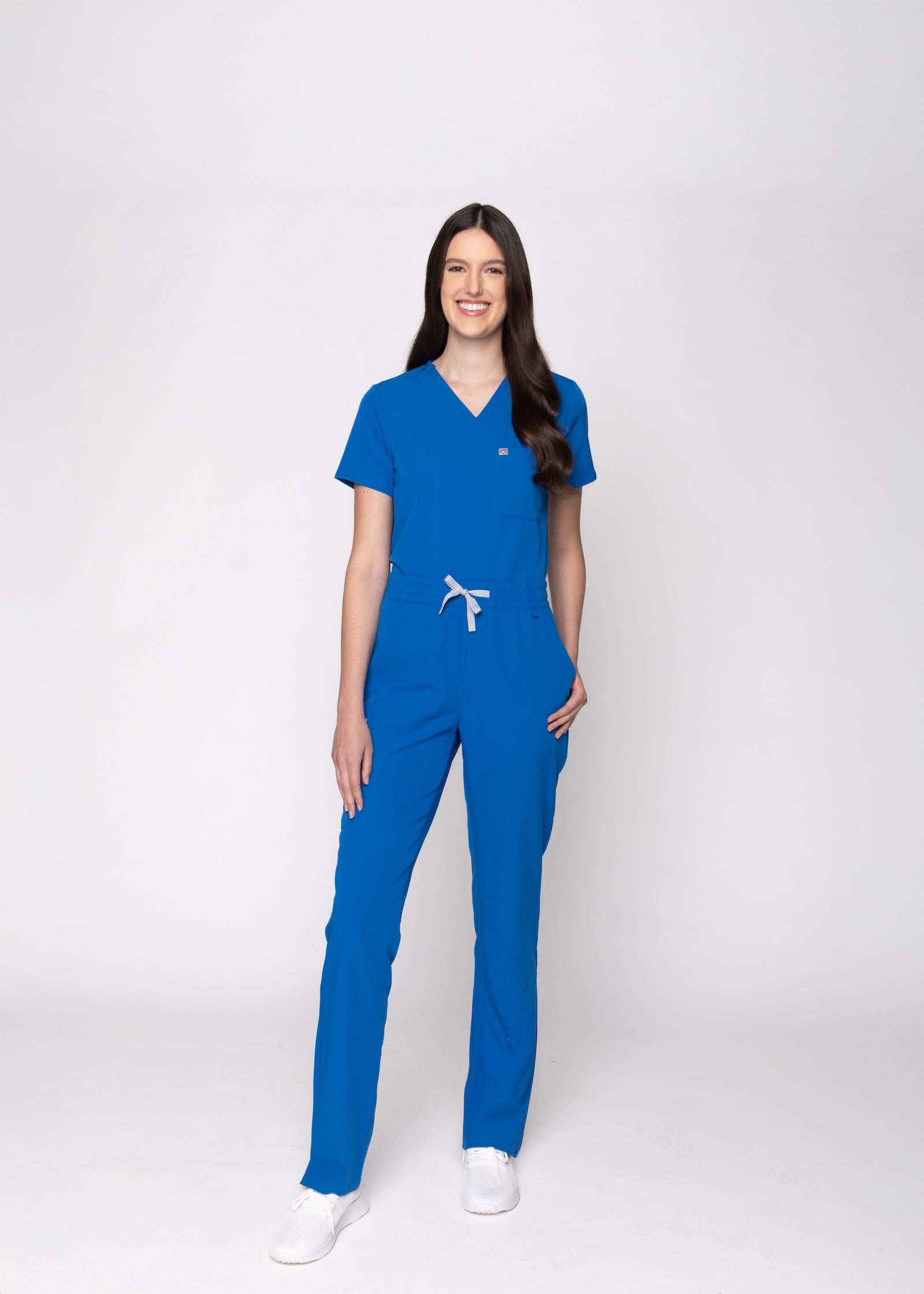 Rose One-Pocket Womens Royal Blue Scrub Top