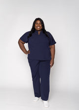 Orchid Three-Pocket Women's Navy Scrub Top