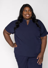 Orchid Three-Pocket Women's Navy Scrub Top