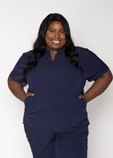 Orchid Three-Pocket Women's Navy Scrub Top