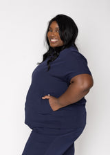 Orchid Three-Pocket Women's Navy Scrub Top