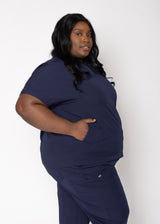 Orchid Three-Pocket Women's Navy Scrub Top