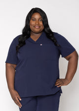 Rose One-Pocket Womens Navy Scrub Top