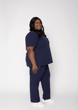 Rose One-Pocket Womens Navy Scrub Top