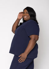 Rose One-Pocket Womens Navy Scrub Top