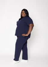 Rose One-Pocket Womens Navy Scrub Top