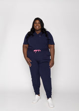 Rose One-Pocket Womens Navy Scrub Top