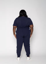 Rose One-Pocket Womens Navy Scrub Top