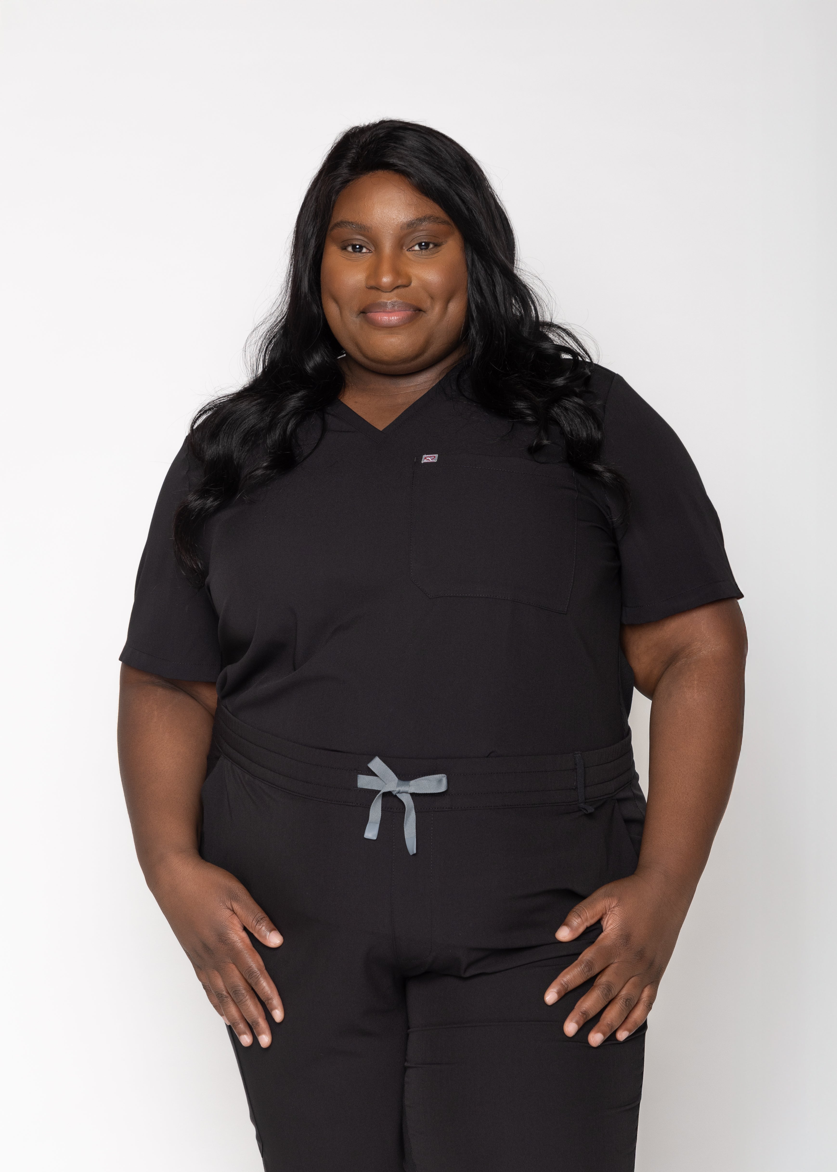 Rose One-Pocket Womens Black Scrub Top