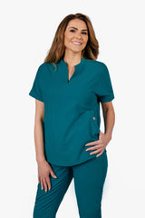 Orchid Three-Pocket Women's Caribbean Blue Scrub Top