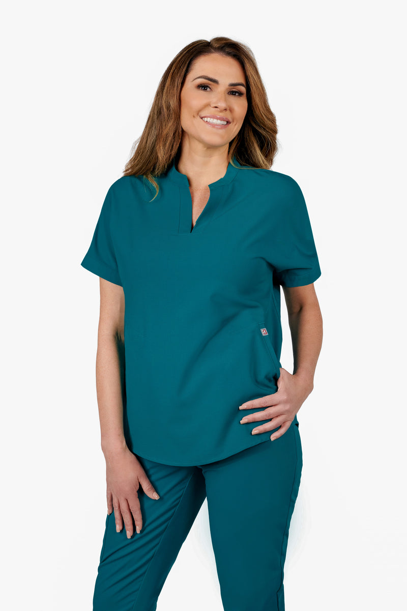 Orchid Three-Pocket Women's Caribbean Blue Scrub Top