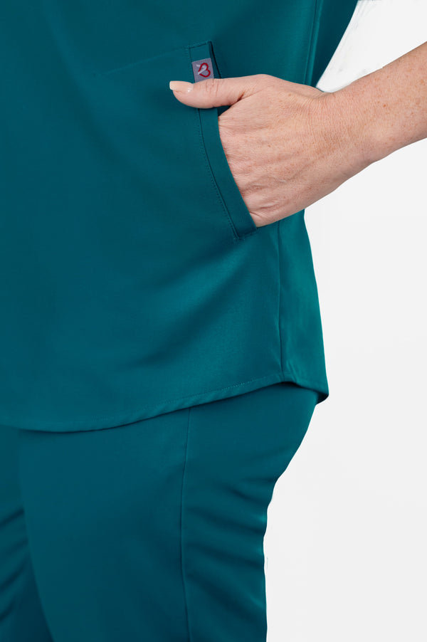 Orchid Three-Pocket Women's Caribbean Blue Scrub Top