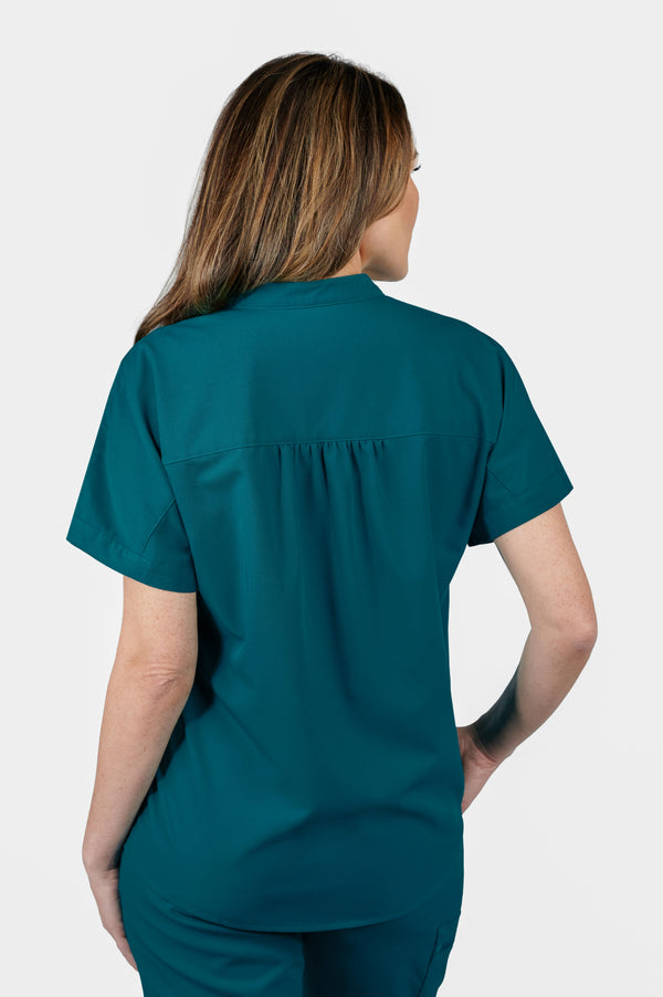 Orchid Three-Pocket Women's Caribbean Blue Scrub Top