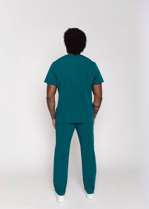 Paris One-Pocket Men's Caribbean Blue Scrub Top