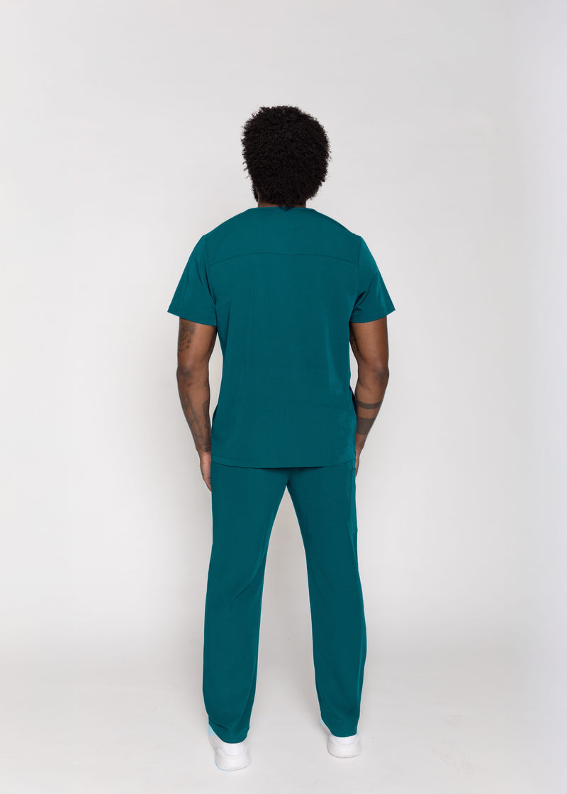 Paris One-Pocket Men's Caribbean Blue Scrub Top