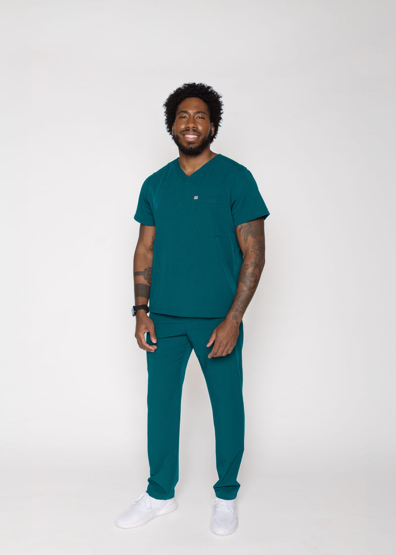 Paris One-Pocket Men's Caribbean Blue Scrub Top