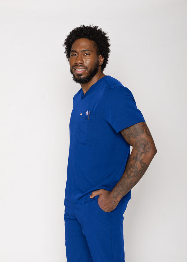 Paris One-Pocket Men's Galaxy Blue Scrub Top