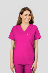 Rose One-Pocket Womens Pink Scrub Top