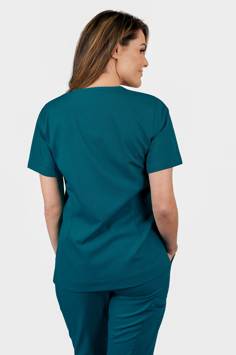 Rose One-Pocket Womens Caribbean Blue Scrub Top