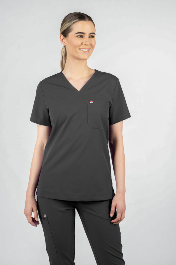 Rose One-Pocket Womens Pewter Scrub Top