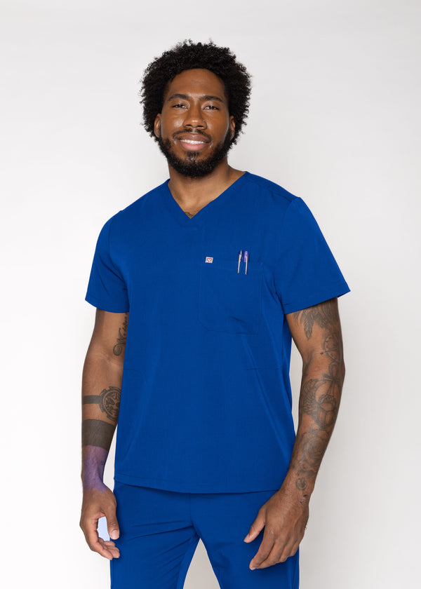 Venice Three-Pocket Mens Galaxy Blue Scrub Top