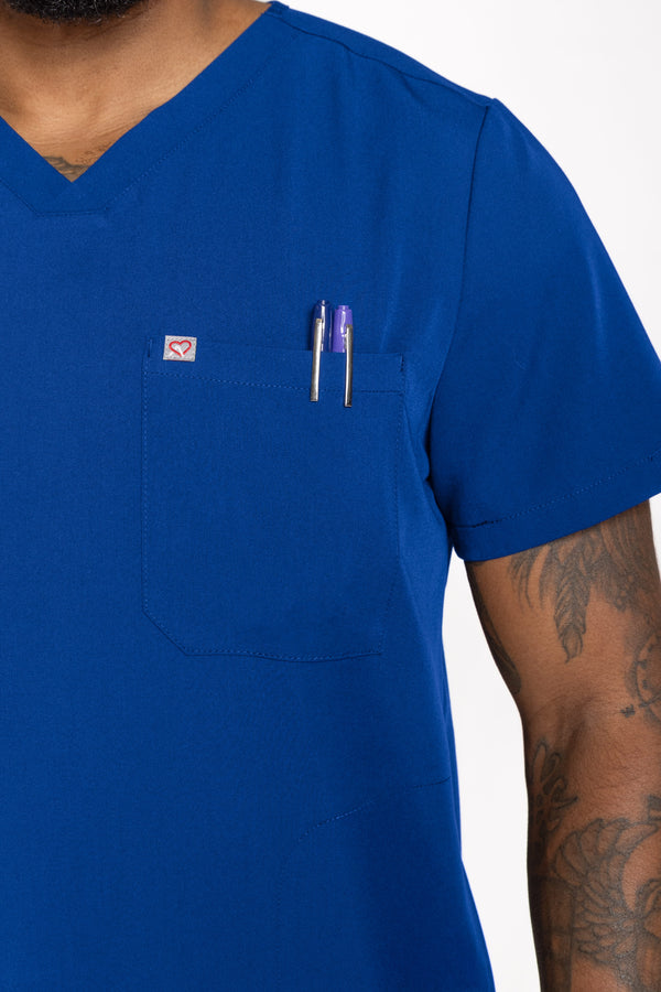 Venice Three-Pocket Mens Galaxy Blue Scrub Top