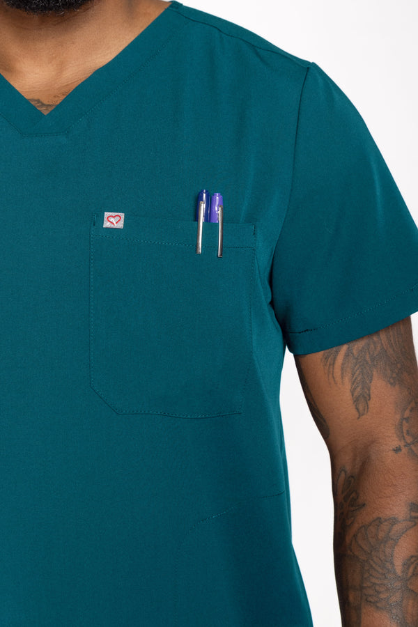 Venice Three-Pocket Mens Caribbean Blue Scrub Top