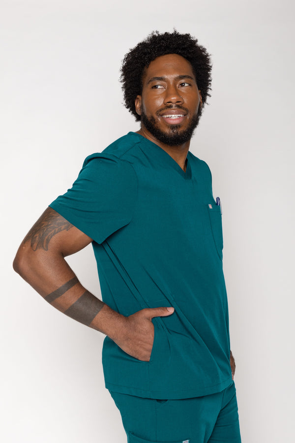 Venice Three-Pocket Mens Caribbean Blue Scrub Top